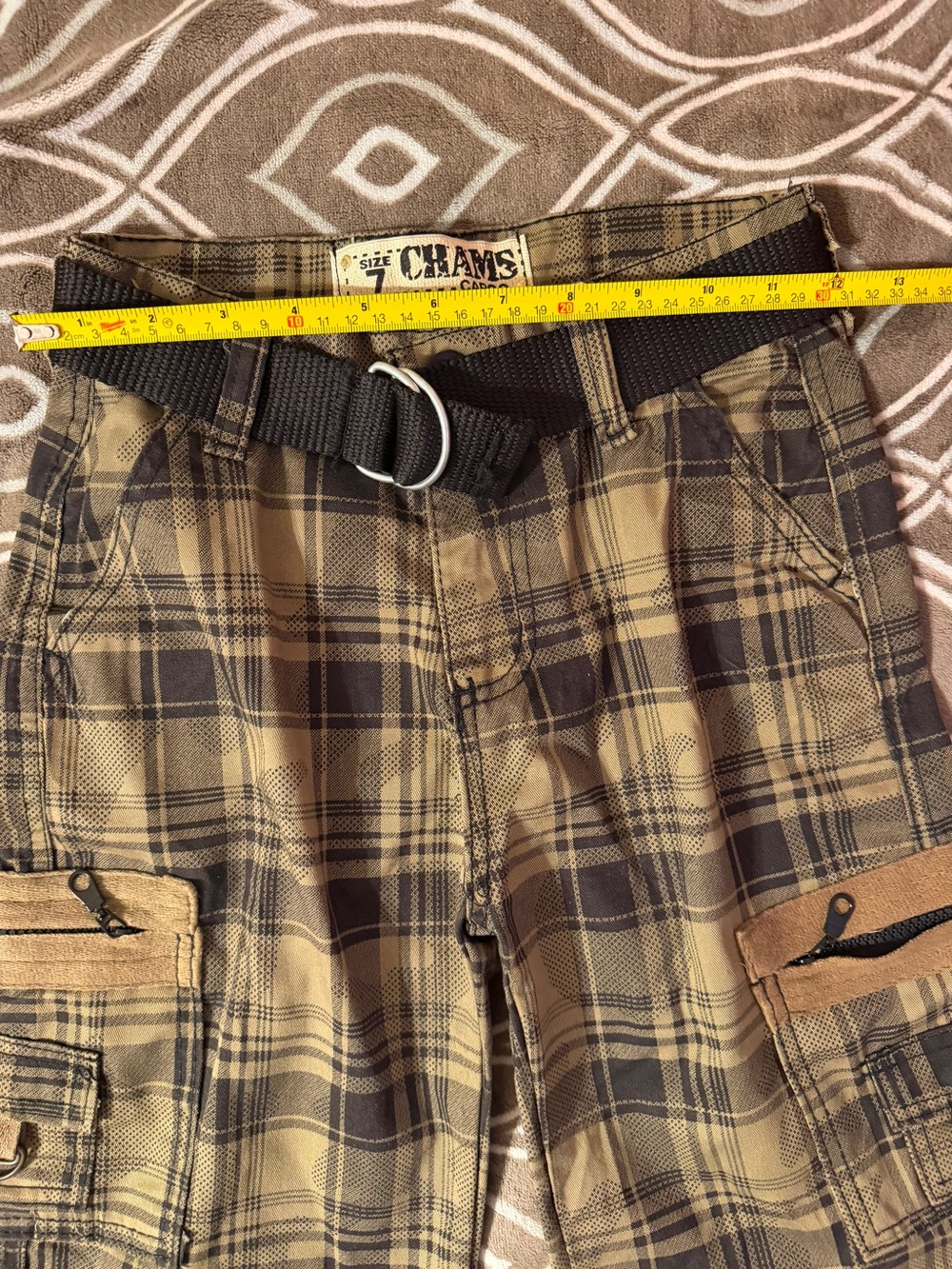 Champs Kids Brown Plaid Cargo Shorts with Belt